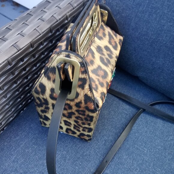 Betsy Johnson leopard crossbody bag with jeweled design - Picture 6 of 9